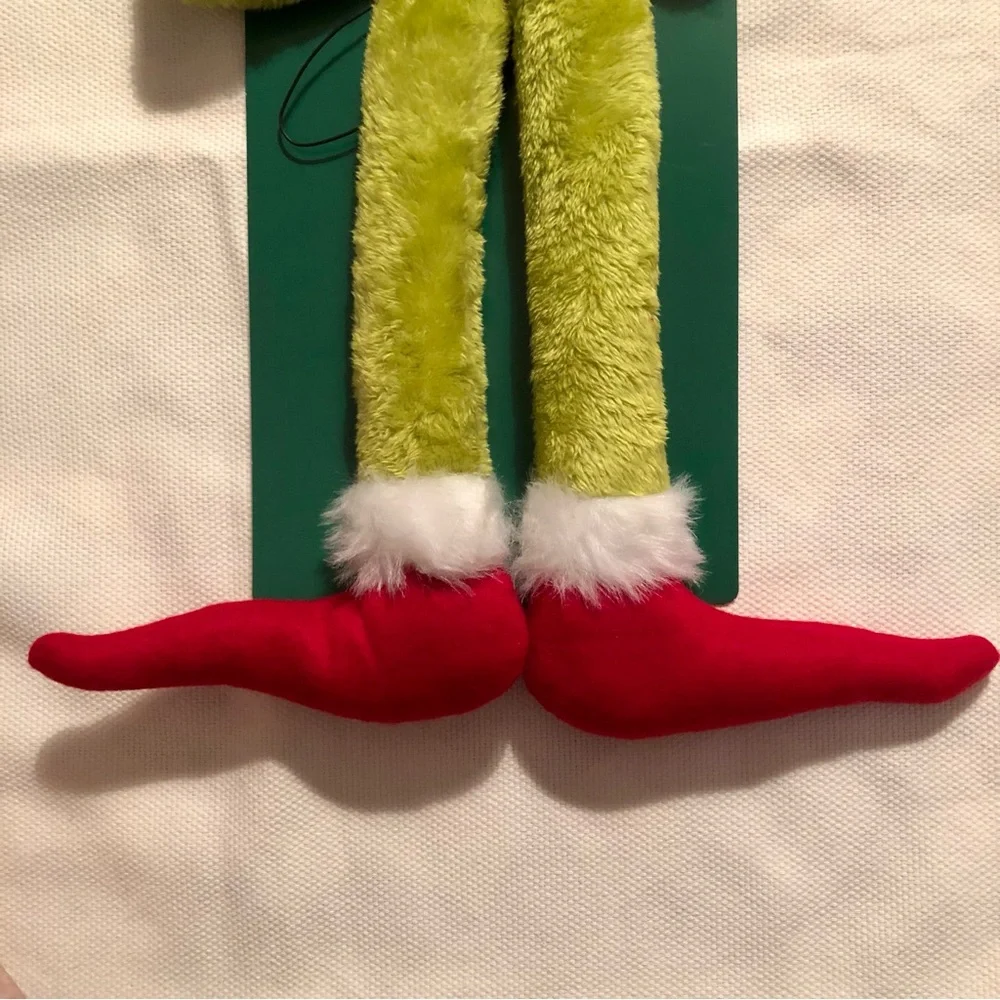 The Grinch Hanging Green Bow Grinch Legs Door Hangin NWT Dr. Suess furry soft